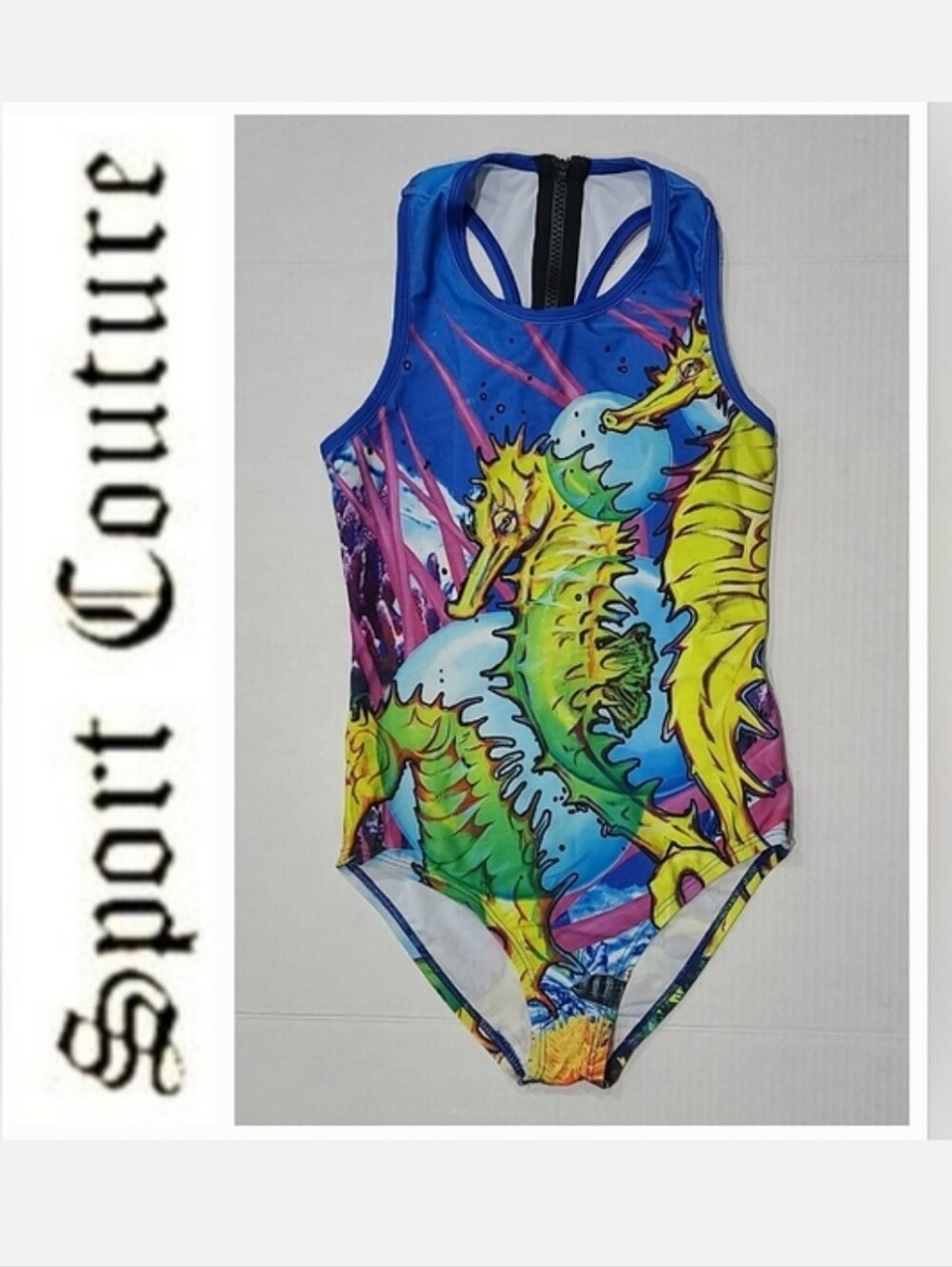 Sport Couture Seahorse Parade UPF 50+ 1-Piece Swimsuit Sz Youth M NWT
